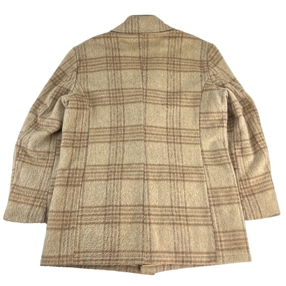 VTG Campus Studio One Plaid Flannel Sport Field Jacket Coat Beige Wool 44L Mens - Picture 5 of 7
